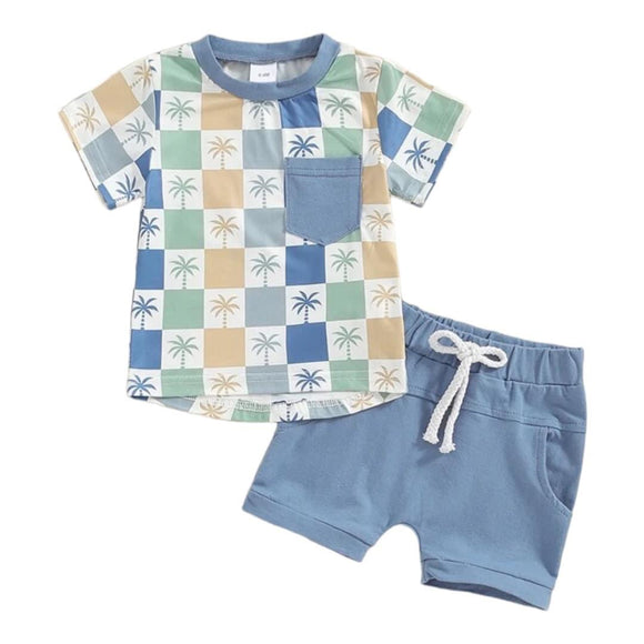 Checks & Palm Tree Shorts Set