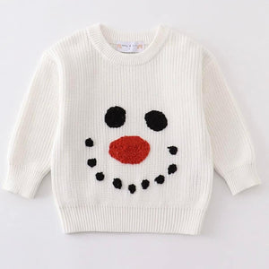 Embroidered Snowman Face Sweater