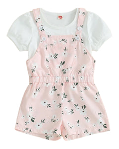 Pink floral overall set