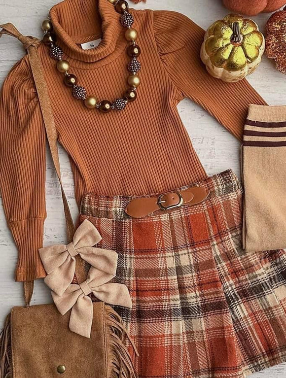 Pumpkin Spice Ribbed Top and Skirt Set