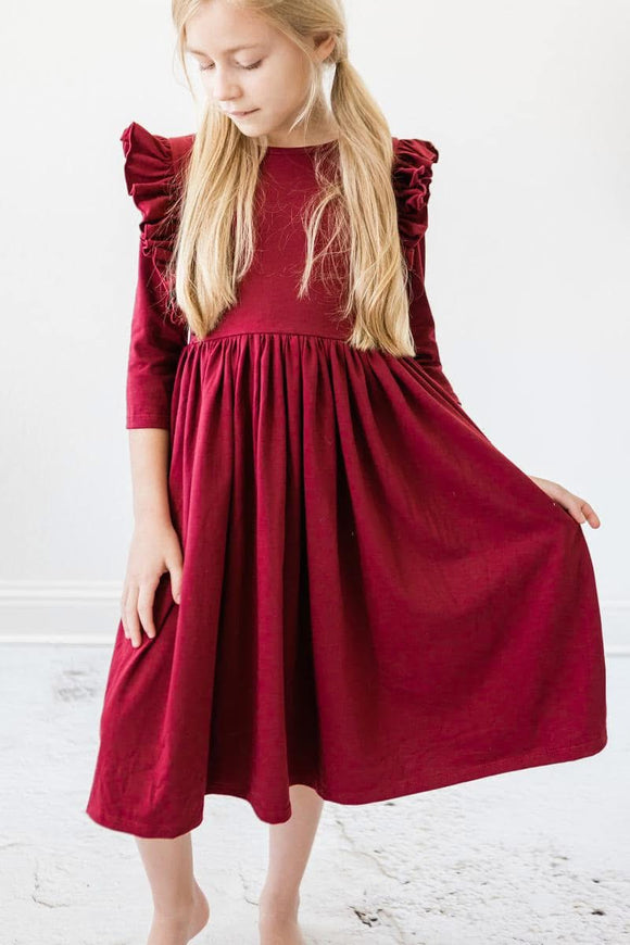 Mila Burgundy Ruffle Twirl Dress