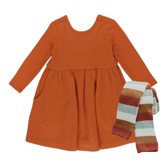 Fall orange waffle knit dress