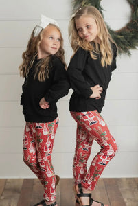 Santa Reindeer Leggings & Black Ruffle Hoodie Set