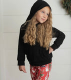 Santa Reindeer Leggings & Black Ruffle Hoodie Set