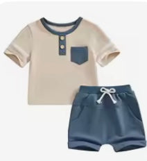 Isiah Cream and Blue Shorts Set