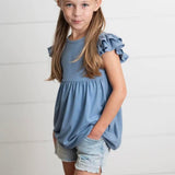 Ribbed Flutter Sleeve Top