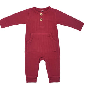 Ribbed Playsuit Romper - Ruby Red