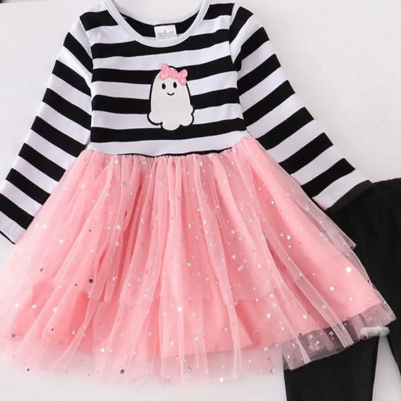 Pink Ghost Tulle Dress with Leggings